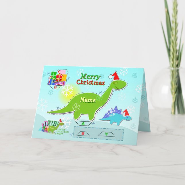 Merry Christmas Dinosaur 3D Cut & Fold Craft Card (Front)