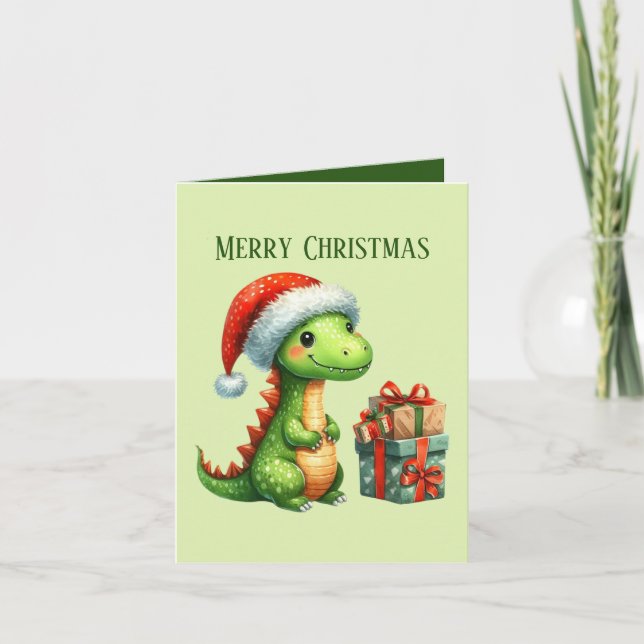 Merry Christmas dinosaur add message Holiday Card (Front)