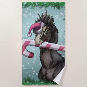 Merry Christmas Dinosaur  Beach Towel