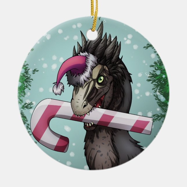 Merry Christmas Dinosaur  Ceramic Tree Decoration (Front)