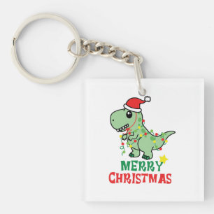 merry christmas dinosaur key ring