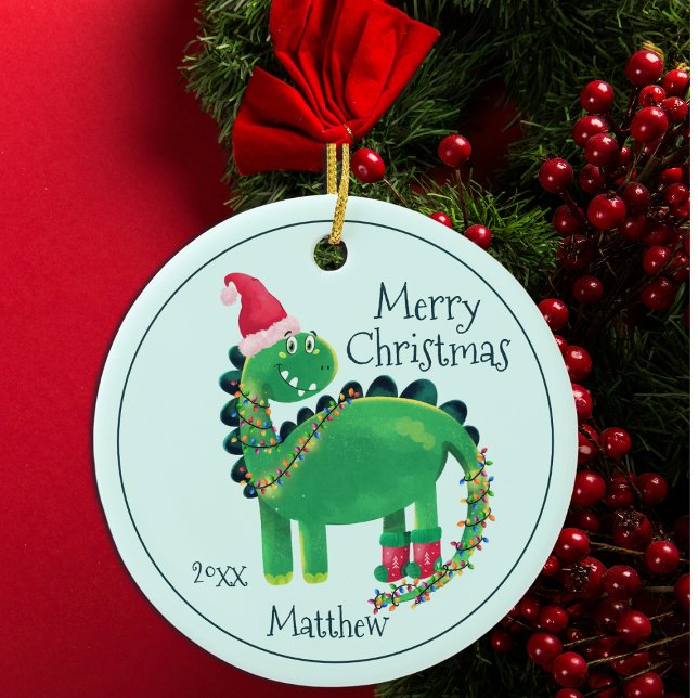 Merry Christmas Dinosaur Name Ceramic Tree Decoration (Creator Uploaded)