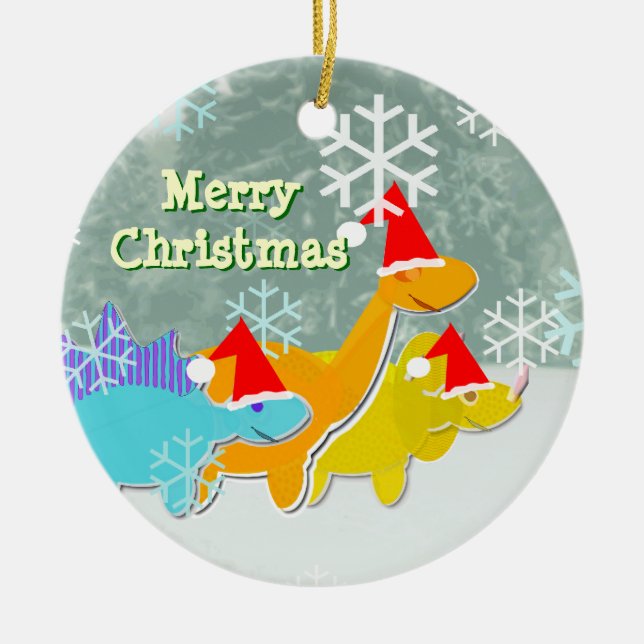 Merry Christmas Dinosaurs Ornament (Front)
