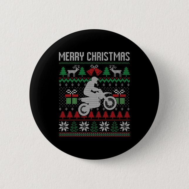 Merry Christmas Dirt Bike Santa Funny Family Match 6 Cm Round Badge (Front)