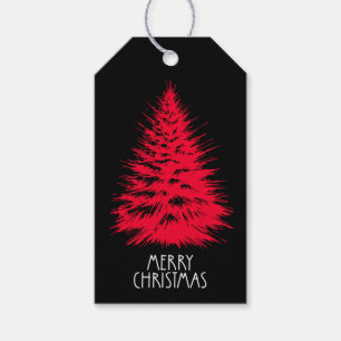 Merry Christmas Distressed Chic Red Pine Tree Gift Tags