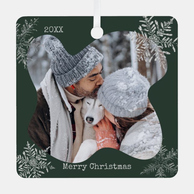Merry Christmas Distressed Snowflakes Custom Photo Metal Tree Decoration (Front)