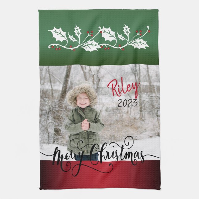 Merry Christmas Diy Photo Tea Towel (Vertical)