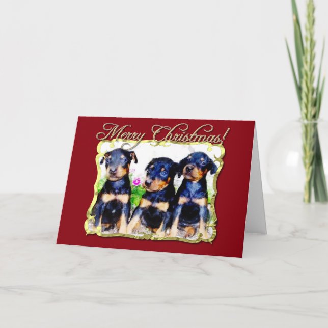 Merry Christmas  Doberman Pinscher card (Front)