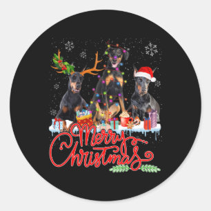 Merry Christmas Doberman Pinscher Dogs Santa Reind Classic Round Sticker