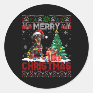 Merry Christmas Doberman Pinscher Lover Ugly Xmas  Classic Round Sticker