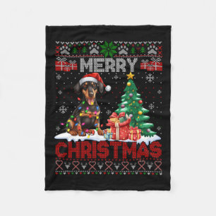 Merry Christmas Doberman Pinscher Lover Ugly Xmas  Fleece Blanket