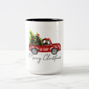 Merry Christmas Doberman Red Truck Xmas Two-Tone Coffee Mug