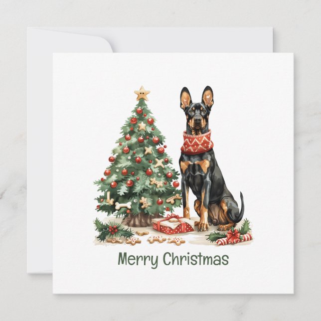 Merry Christmas Dobermann Dogs Holiday Card (Front)