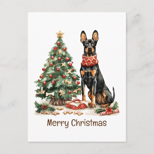 Merry Christmas Dobermann Dogs Holiday Postcard (Front)