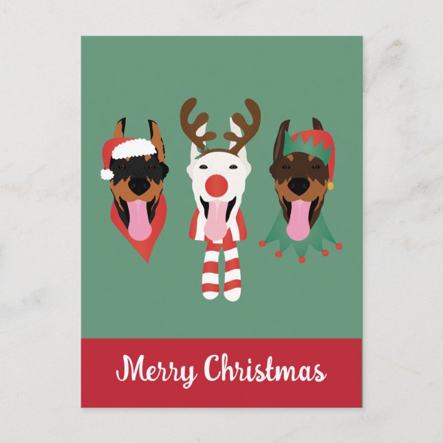 Merry Christmas Dobermann Dogs Postcard (Front)