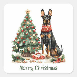 Merry Christmas Dobermann Dogs Square Sticker