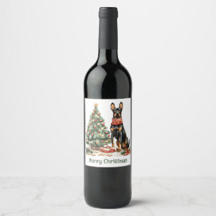 Merry Christmas Dobermann Dogs Wine Label