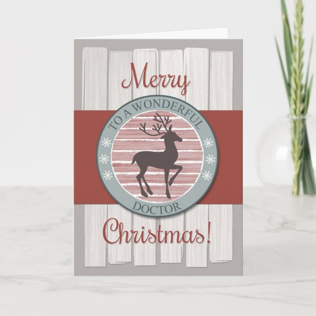 Merry Christmas Doctor with Rustic Reindeer Holiday Card (Front)