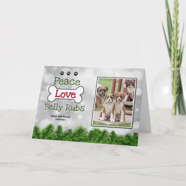 Merry Christmas Dog Cards- Peace, Love Belly Rubs Thank You Card (Front)