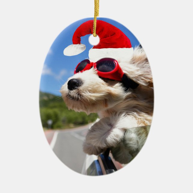 Merry Christmas dog Ceramic Tree Decoration (Front)
