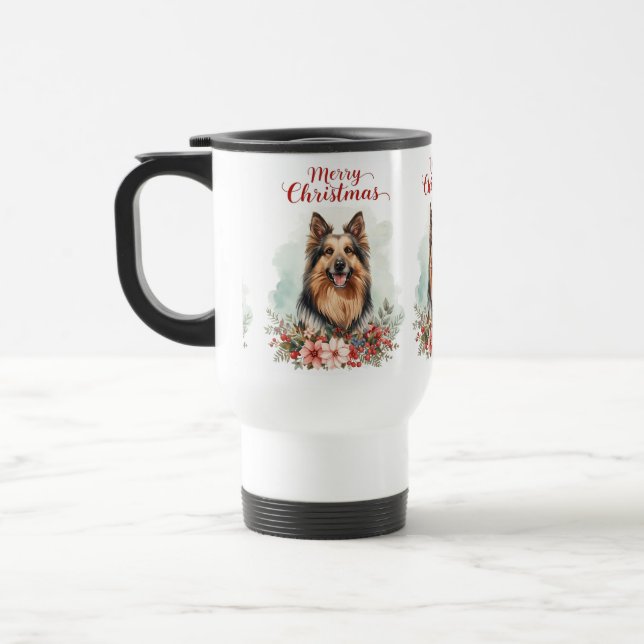Merry Christmas Dog Cozy Holiday Travel Mug (Left)