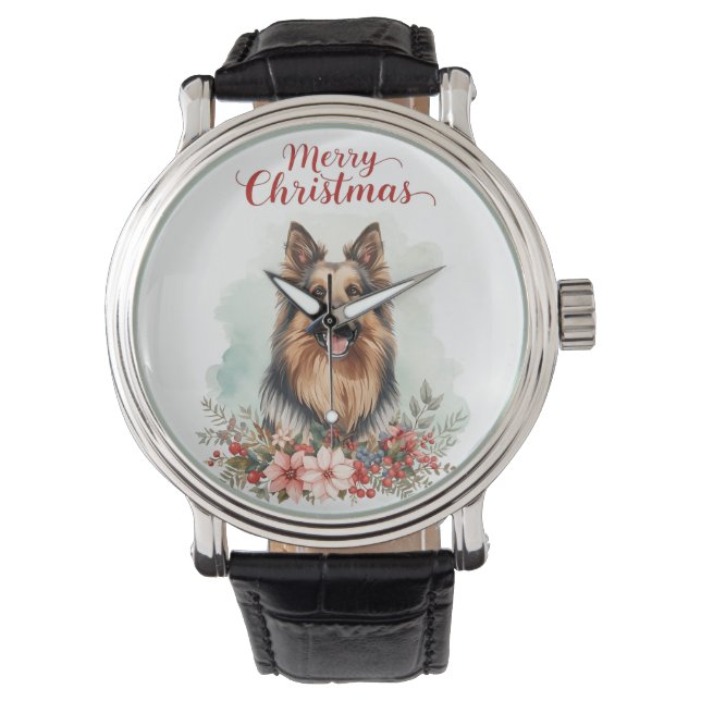 Merry Christmas Dog Holiday Gift Wrist Watch (Front)