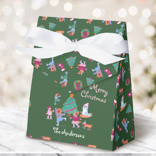 Merry Christmas Dog Ice Skating Festive Green Favour Box