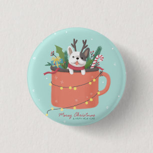 Merry Christmas: Dog Illustration Art 3 Cm Round Badge