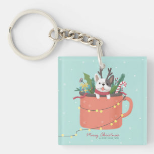 Merry Christmas: Dog Illustration Art Key Ring