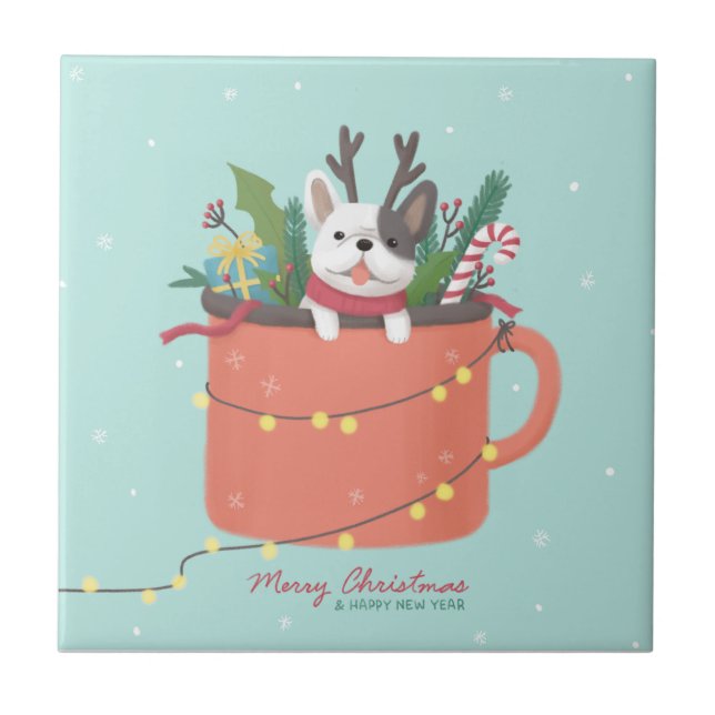 Merry Christmas: Dog Illustration Art Tile (Front)