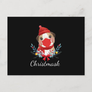 Merry Christmas Dog Lover Bulldog Wearing Mask Holiday Postcard