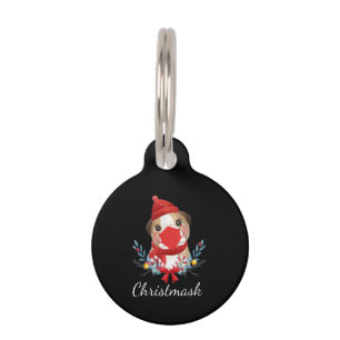 Merry Christmas Dog Lover Bulldog Wearing Mask Pet Tag