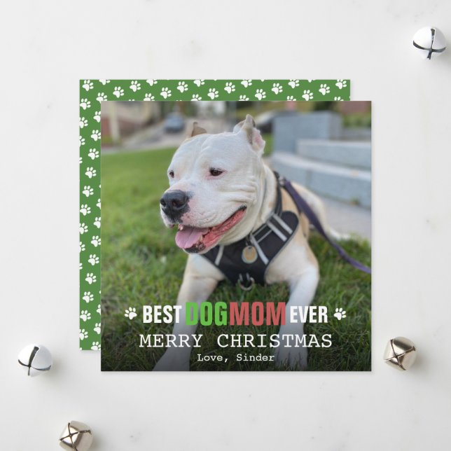 Merry Christmas Dog Mum From The Dog Photo Flat Holiday Card (Front/Back In Situ)