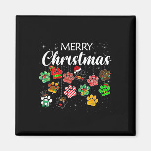 Merry Christmas Dog Paw Print Buffalo Plaid Ugly X Magnet