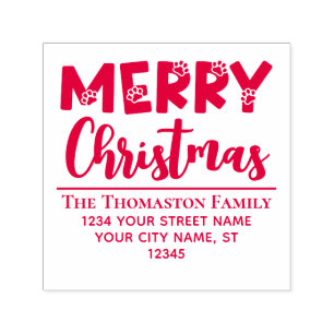 Merry Christmas, Dog Paw Prints #2 Name Address Self-inking Stamp