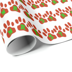 Merry Christmas Dog Paw Prints Gift Wrap