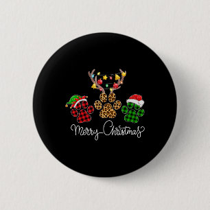 Merry Christmas Dog Paws Lights Buffalo Plaid And 6 Cm Round Badge