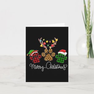 Merry Christmas Dog Paws Lights Buffalo Plaid And  Card