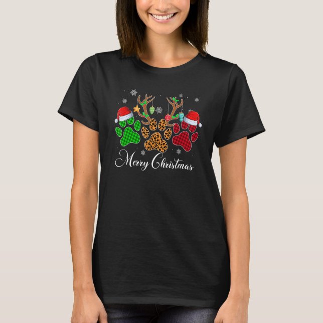 Merry Christmas Dog Paws Lights Buffalo Plaid & Le T-Shirt (Front)