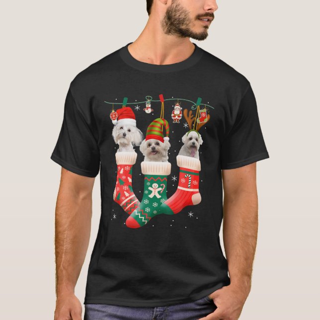 Merry Christmas Dog Paws Lights Buffalo Plaid T-Shirt (Front)