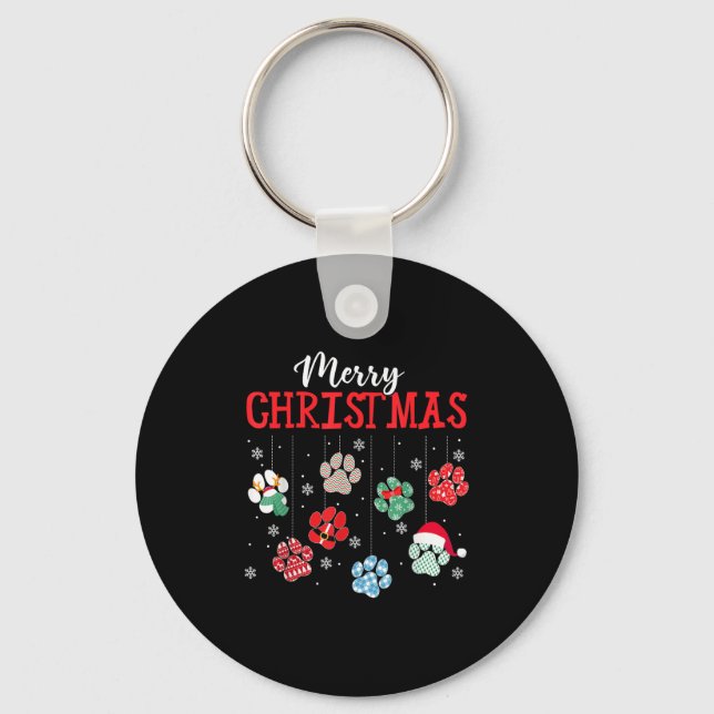 Merry Christmas Dog Paws Lights Funny Xmas Womens  Key Ring (Front)