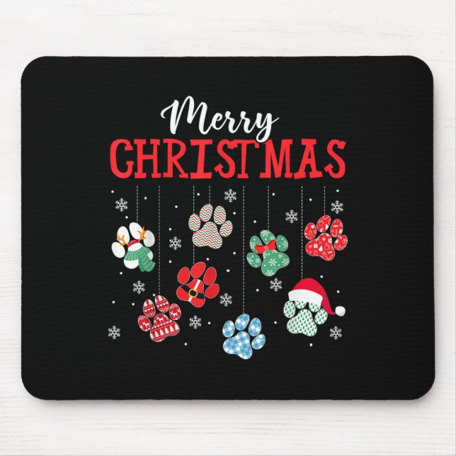 Merry Christmas Dog Paws Lights Funny Xmas Womens  Mouse Mat (Front)