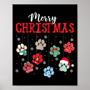 Merry Christmas Dog Paws Lights Funny Xmas Womens  Poster