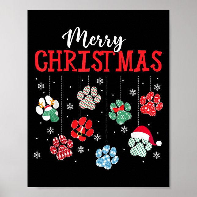 Merry Christmas Dog Paws Lights Funny Xmas Womens  Poster (Front)
