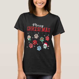 Merry Christmas Dog Paws Lights Funny Xmas Womens T-Shirt
