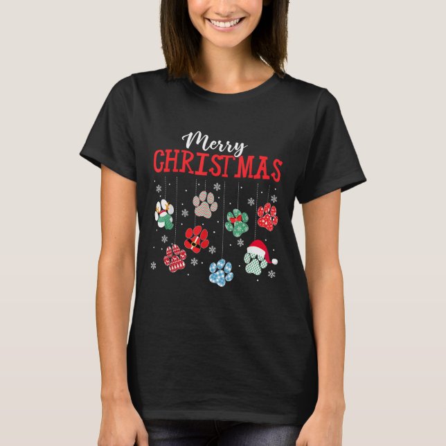 Merry Christmas Dog Paws Lights Funny Xmas Womens  T-Shirt (Front)