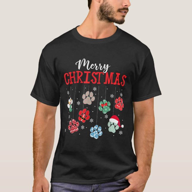 Merry Christmas Dog Paws Lights Funny Xmas Womens  T-Shirt (Front)
