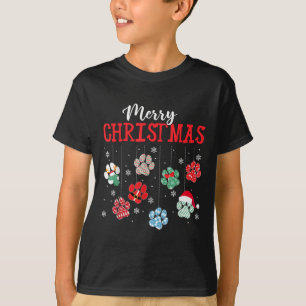 Merry Christmas Dog Paws Lights Funny Xmas Womens  T-Shirt