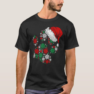 Merry Christmas Dog Paws Lights Santa Hat Snowflak T-Shirt