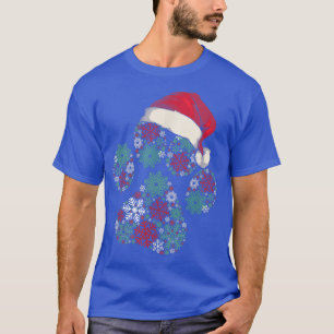 Merry Christmas Dog Paws Lights Santa Hat Snowflak T-Shirt